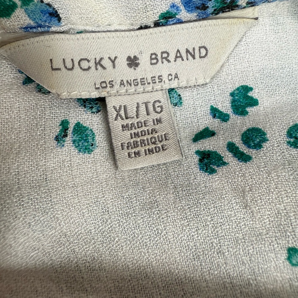 Lucky Brand blue and green print with white background top size XL - Picture 9 of 10